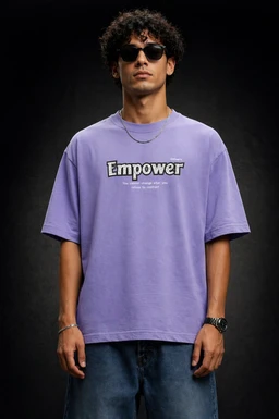 Storm Valor Lavender "Empower" Oversized T-Shirt - 240 GSM Heavy French Terry - 100% Pure Cotton Bio-Washed Artistic Streetwear. - L, Purple