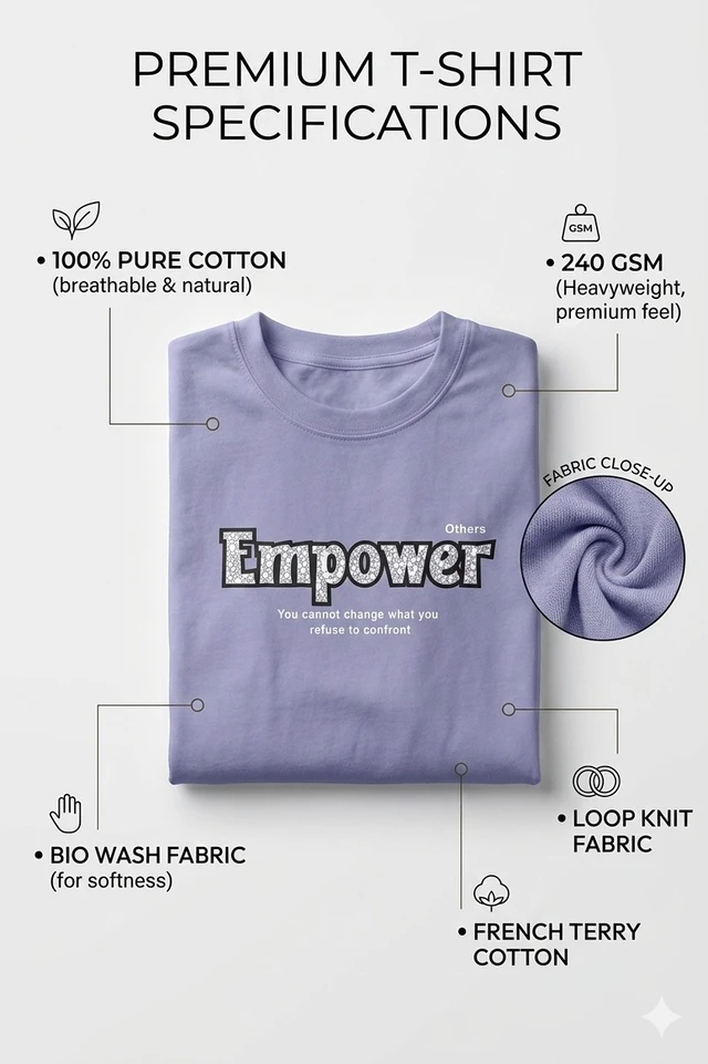 Storm Valor Lavender "Empower" Oversized T-Shirt - 240 GSM Heavy French Terry - 100% Pure Cotton Bio-Washed Artistic Streetwear. - L, Purple