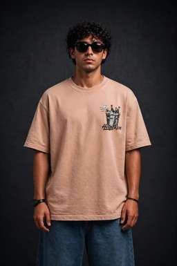 Storm Valor Beige Beer Bucket Graphic Oversized T-Shirt - 240 GSM 100% Cotton French Terry - Gold-Washed Premium Streetwear Tee. - L, Beige