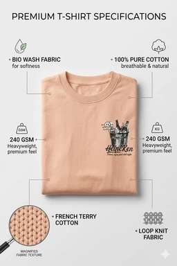 Storm Valor Beige Beer Bucket Graphic Oversized T-Shirt - 240 GSM 100% Cotton French Terry - Gold-Washed Premium Streetwear Tee. - L, Beige