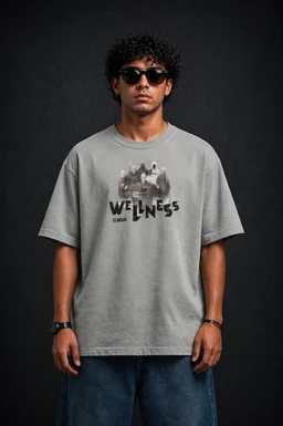 Storm Valor Grey "Wellness Club" Oversized Tee - 240 GSM 100% Pure Cotton French Terry - Premium Bio-Washed Streetwear Collection. - L, Grey