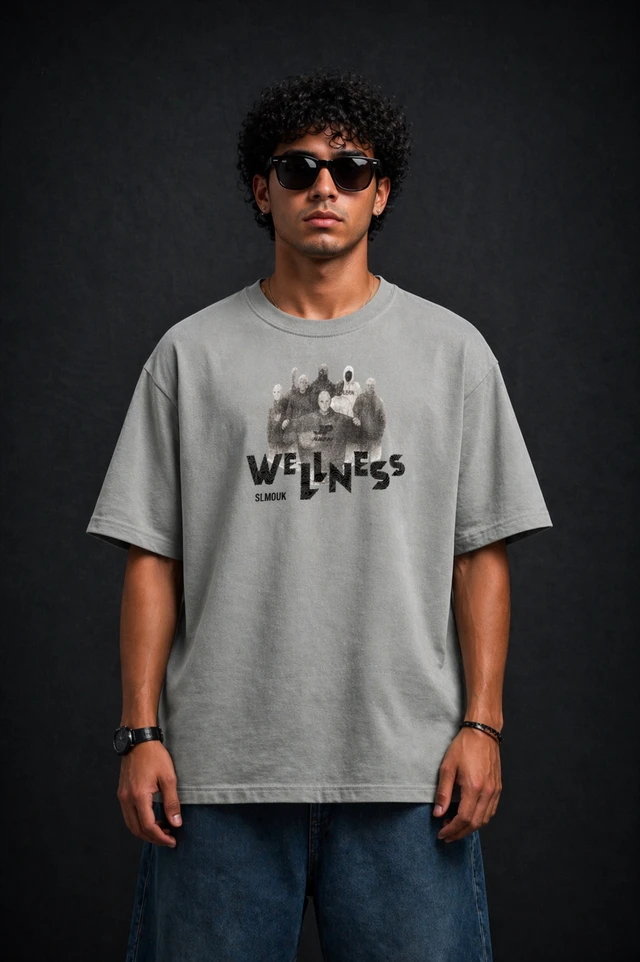 Storm Valor Grey "Wellness Club" Oversized Tee - 240 GSM 100% Pure Cotton French Terry - Premium Bio-Washed Streetwear Collection. - L, Grey