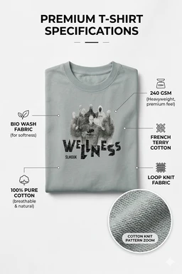 Storm Valor Grey "Wellness Club" Oversized Tee - 240 GSM 100% Pure Cotton French Terry - Premium Bio-Washed Streetwear Collection. - L, Grey
