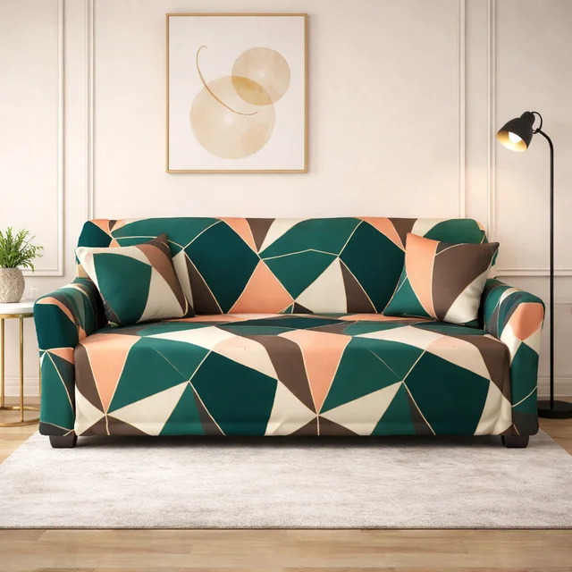 Storm Valor Blue Check & Gold Line 3 Seater Sofa Cover | Elegant Polycotton Fabric | Luxury Checkered Furniture Protector | Soft & Washable Universal Fit Sofa Slipcover