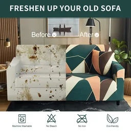 Storm Valor Blue Check & Gold Line 3 Seater Sofa Cover | Elegant Polycotton Fabric | Luxury Checkered Furniture Protector | Soft & Washable Universal Fit Sofa Slipcover - 90x40x40cm, Multicolor