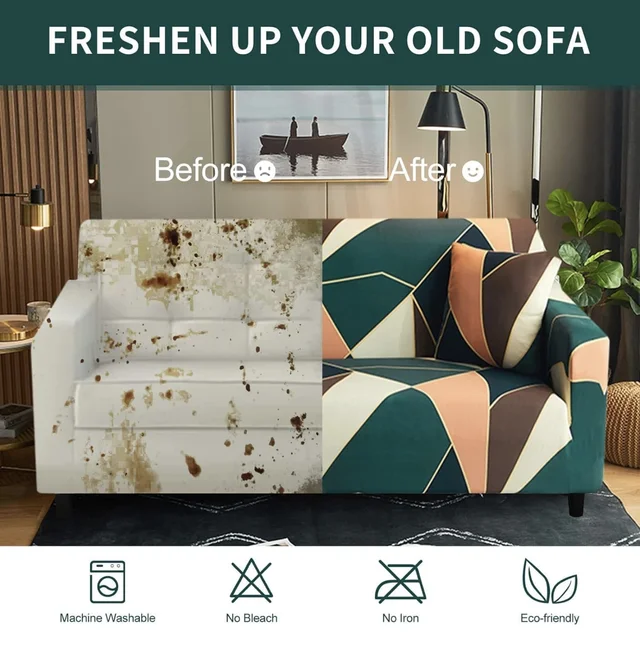 Storm Valor Blue Check & Gold Line 3 Seater Sofa Cover | Elegant Polycotton Fabric | Luxury Checkered Furniture Protector | Soft & Washable Universal Fit Sofa Slipcover - 90x40x40cm, Multicolor