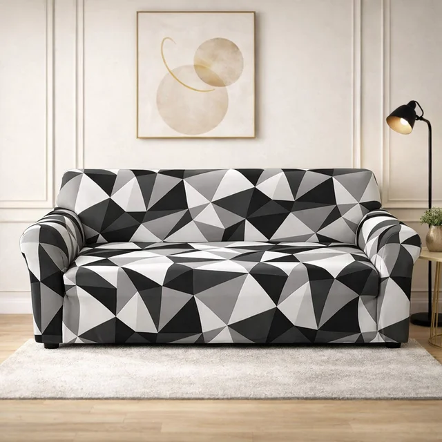 Storm Valor Grey & Navy Abstract 3 Seater Sofa Cover | Modern Polycotton Fabric | Premium Geometric Furniture Protector | Breathable & Easy Washable Sofa Wrap