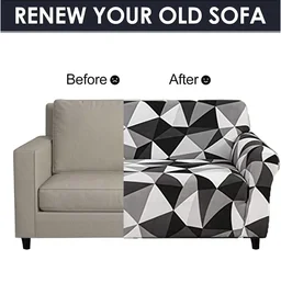 Storm Valor Grey & Navy Abstract 3 Seater Sofa Cover | Modern Polycotton Fabric | Premium Geometric Furniture Protector | Breathable & Easy Washable Sofa Wrap - 90x40x40cm, Multicolor