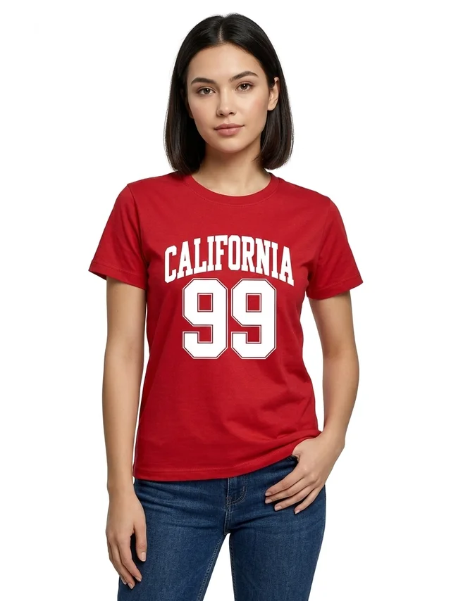 Storm Valor Women's Maroon "California 99" Varsity Printed T-Shirt | Daily Wear 160 GSM Polycotton Tee