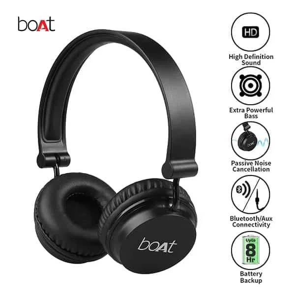 boAt Rockerz 410 Bluetooth Headphone Super Extra Bass - Black - Black