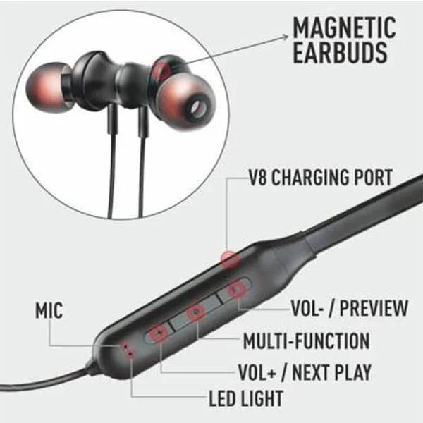 Ubon UBON BT-5100 Wireless Neckband in-Ear Bluetooth Earphones with Mic (Black)