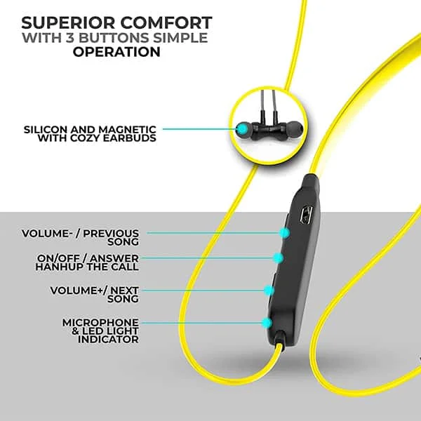 Ubon BT-5200 Bluetooth Headset with Mic (Black & Yellow, In the Ear)
