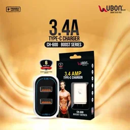 Ubon CH-600 5 W 3.4 A Multiport Mobile Charger with Detachable Cable (White, Cable Included)