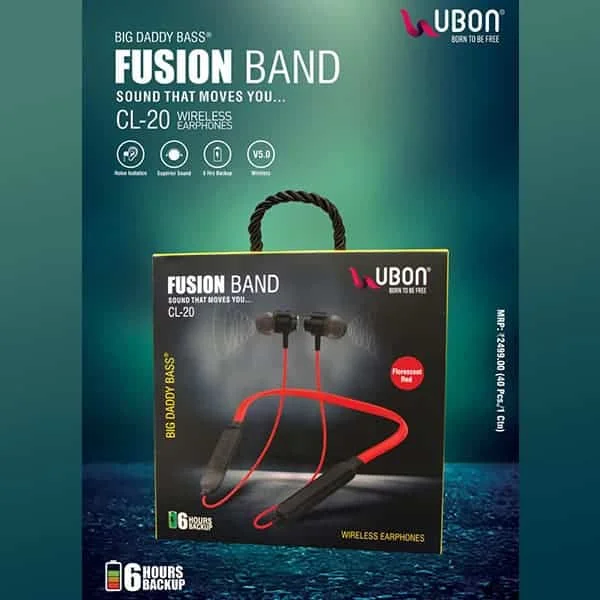 Ubon CL-20 Fusion Band Wireless Neckband | Built-in 6hrs Bluetooth Headset - Red - Red