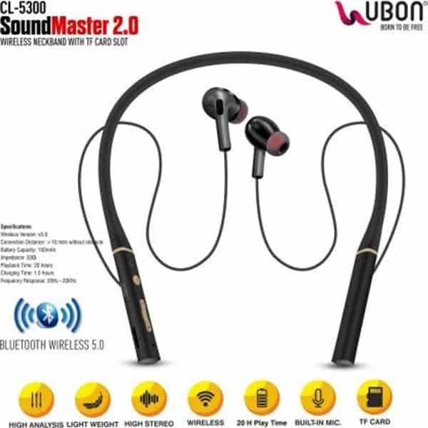 Ubon CL-5300 Wireless Neckband Bluetooth 20 Hours Playtime Bluetooth Headset