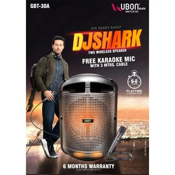 Ubon GBT-30A DJSHARK Bluetooth Speaker with Karaoke Mic