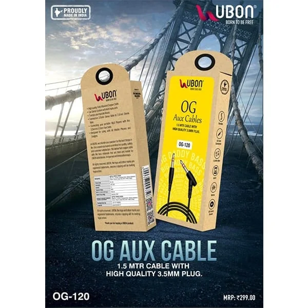 Ubon OG-120 1.5Mtr High Quality Aux Cable 3.5MM Plug