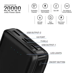 Ubon UBON PB-20051 Massive 20000mAh Lithium Polymer Power Bank | Built-in Dual USB Port