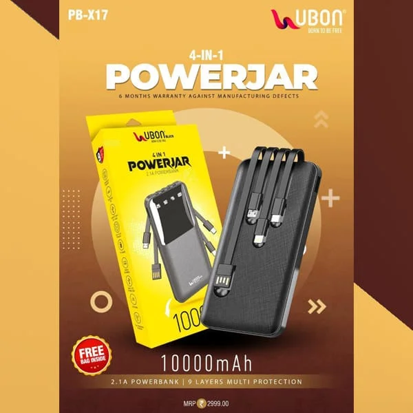 Ubon UBON PB-X17 10000 mAH Li-Polymer Power Bank with 4 IN 1 POWERJAR