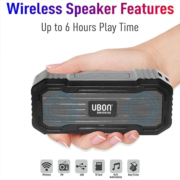 Ubon SP-185 Built-in Fm/USB/TF-Card Player 10 W Bluetooth Speaker - Grey - Grey