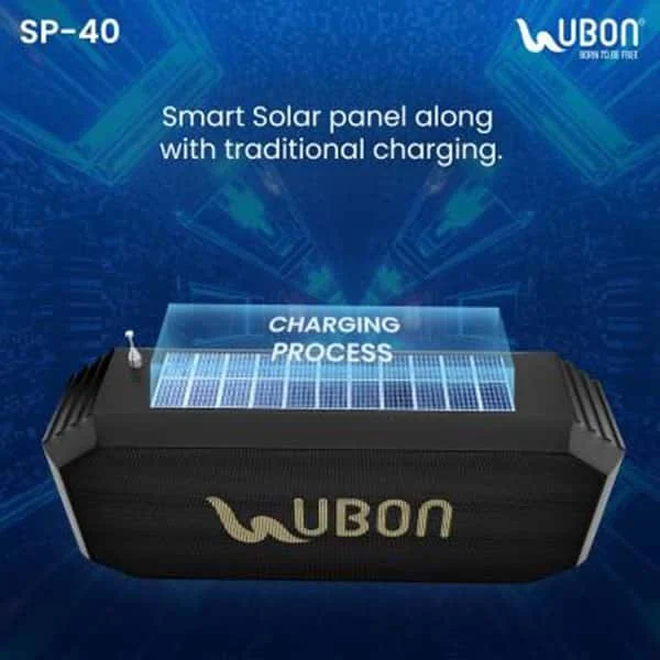 Ubon SP-40 Solar Chargeable Dual Torch 12W TWS Wireless Speaker - Red - Red
