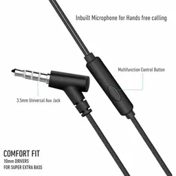 Ubon UB-2000 Earfit Bass Sound Earphone Wired Headset (Black)