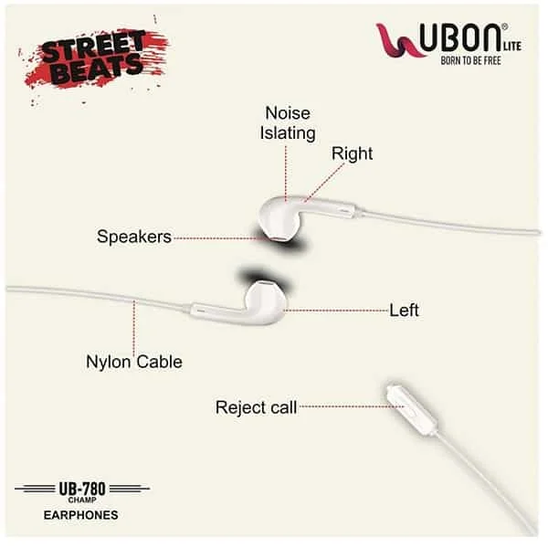 Ubon UBON UB-780 Champ In Ear Wired With Mic Earphones - Black, White