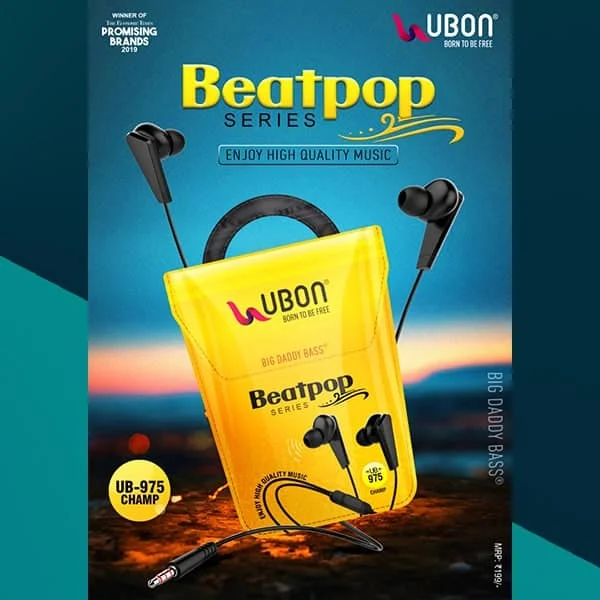 Ubon UBON UB-975 Champ Beatpop Series Big Daddy Bass Wired in-Ear-Earphone with Built in Mic (White)