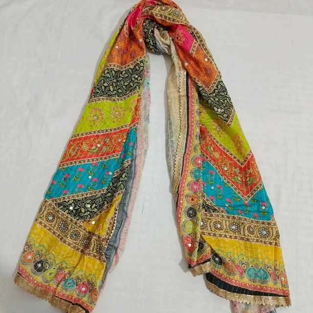 Twokart Cotton Silk Graphic Print Women Dupatta (Multicolor, 2.25) Pack Of 1 , D30
