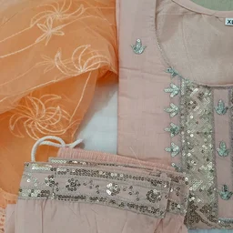 Twokart Embroidery Cotton Blend Kurta, Pant, Duppata Set Suit (Peach, Size M, SUIT3) - M, Peach