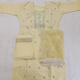 Twokart Embroidery Cotton Blend Kurta, Pant, Duppata Set Suit (Yellow , Size M, SUIT4) - M, Yellow