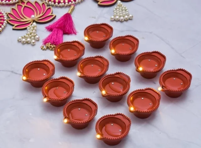 (12 Pieces) Premium Water Sensor LED Diya Set – Decorative Battery-Operated LED Diyas | E-Diya Decorative Lights for Festivals, Home Décor, Battery-Powered Diyas, Water-Sensitive LED Diyas, Diwali, Diwali