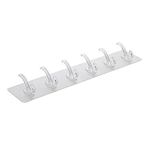 6 Hook - Adhesive Transparent Heavy Duty Wall Hook | Hooks Strip for Wall
