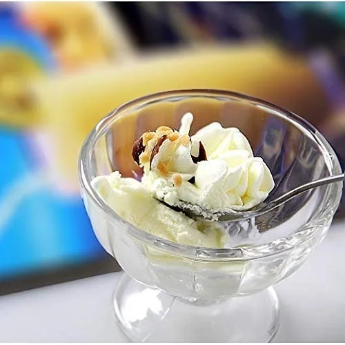 Set of 6, Glass Ice Cream Desert Serving Unique Design Glass Bowl, Pudding Dessert Icecream Cups, 140 ML Each