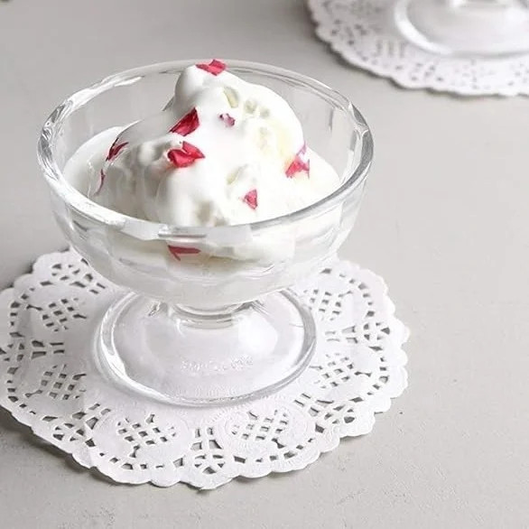 Set of 6, Glass Ice Cream Desert Serving Unique Design Glass Bowl, Pudding Dessert Icecream Cups, 140 ML Each