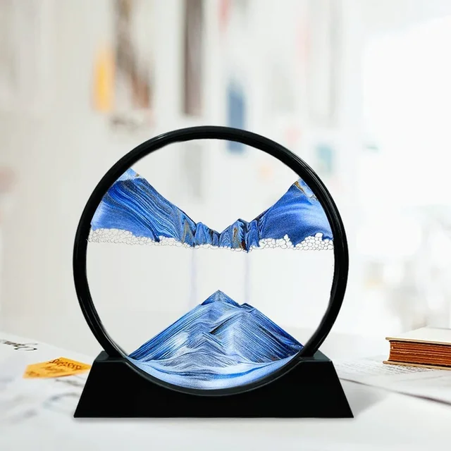 3D Deep Sea Moving Sand Art Picture – Round Glass Sandscape Frame with Flowing Liquid Motion, Relaxing Decor for Home, Office & Desktop Display, Perfect Gift for Kids & Adults