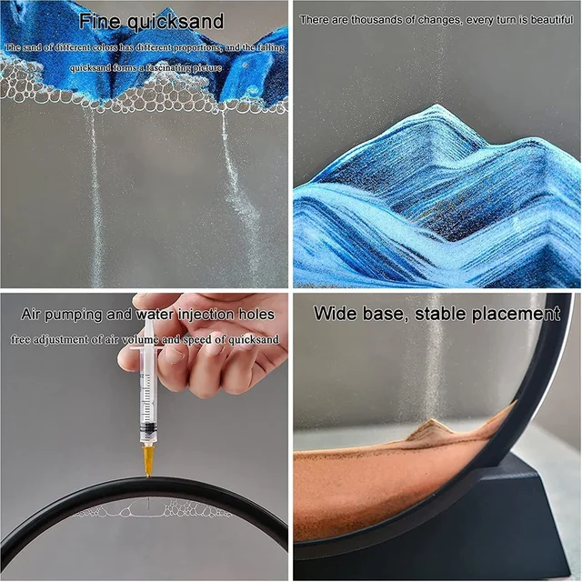 3D Deep Sea Moving Sand Art Picture – Round Glass Sandscape Frame with Flowing Liquid Motion, Relaxing Decor for Home, Office & Desktop Display, Perfect Gift for Kids & Adults
