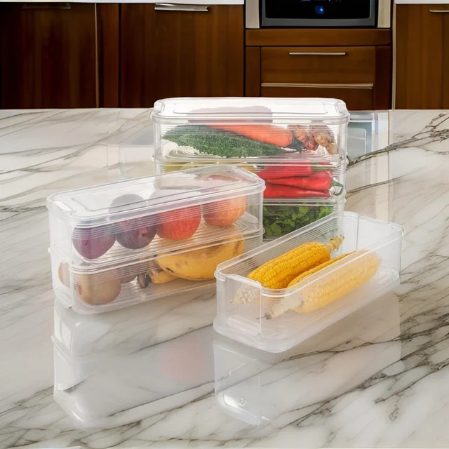 3-Piece Stackable Fridge Organizer Set with Lids – 1500ML Plastic Storage Containers for Vegetables, Fruits, and More – Ideal for Fridge & Freezer