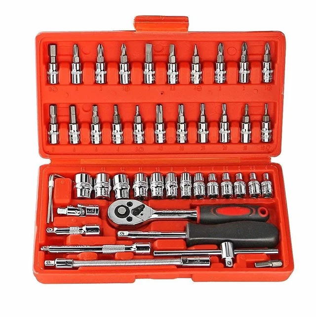 1/4 Inch Socket Combination Repair Tool Kit - 46 Pcs Set (Red)