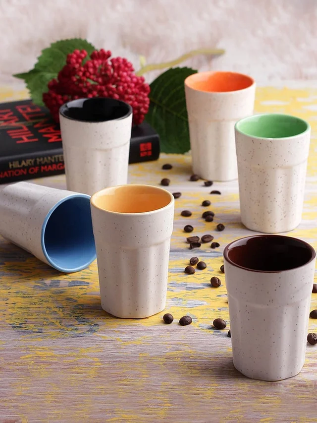 Tibros Ceramics Multicolor Tumbler Set – Set of 6 | Elegant & Versatile Tea Cups for Every Occasion