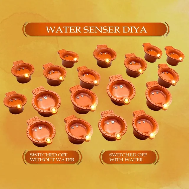 (12 Pieces) Premium Water Sensor LED Diya Set – Decorative Battery-Operated LED Diyas | E-Diya Decorative Lights for Festivals, Home Décor, Battery-Powered Diyas, Water-Sensitive LED Diyas, Diwali, Diwali