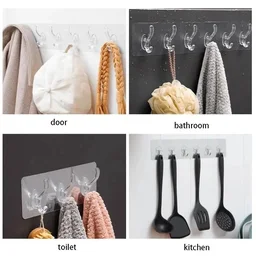 6 Hook - Adhesive Transparent Heavy Duty Wall Hook | Hooks Strip for Wall