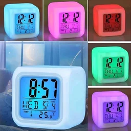 7 Colour Changing LED Digital Alarm Clock, Table Watch, with Date Time Temperature for, Office Bedroom