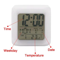 7 Colour Changing LED Digital Alarm Clock, Table Watch, with Date Time Temperature for, Office Bedroom