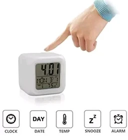 7 Colour Changing LED Digital Alarm Clock, Table Watch, with Date Time Temperature for, Office Bedroom