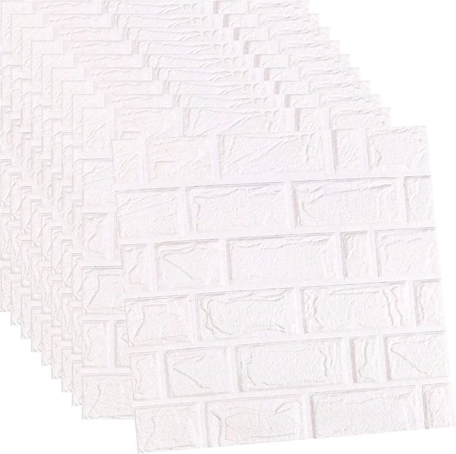 (Pack of 5) 3D Brick White Wallpaper PE Foam self Adhesive Brick Design Wall Stickers DIY Wallpaper for Home Hotel, Living Room, Bedroom, Cafe Deco White