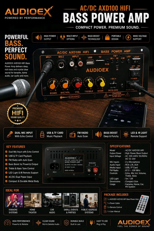 Audioex AUDIOEX AC/DC AXD100 Trolley Karaoke Amplifier