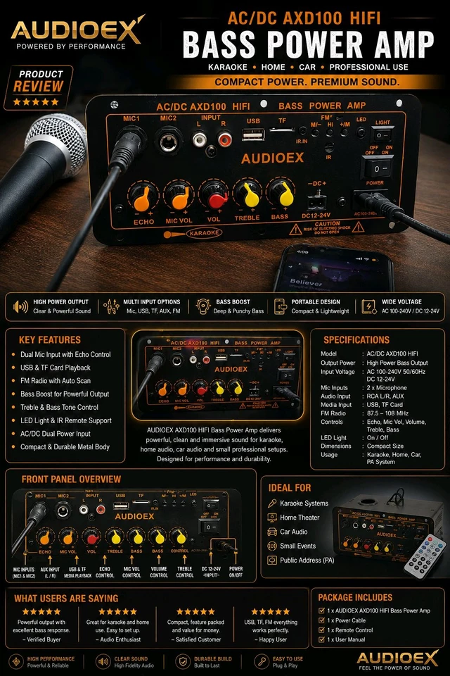Audioex AUDIOEX AC/DC AXD100 Trolley Karaoke Amplifier