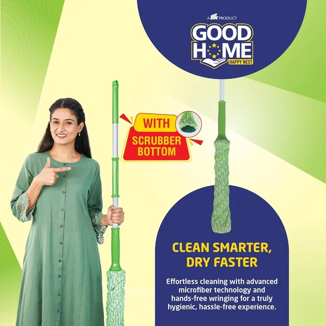 Good Home Nova Twist Mop with Microfibers| Easy Grip Handle Mop Stick Rod | with Self-Squeezer |Ideal for All Type of Floors