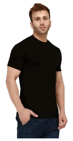 black buck original Men Solid Round Neck Cotton Blend Black T-Shirt - Black, L